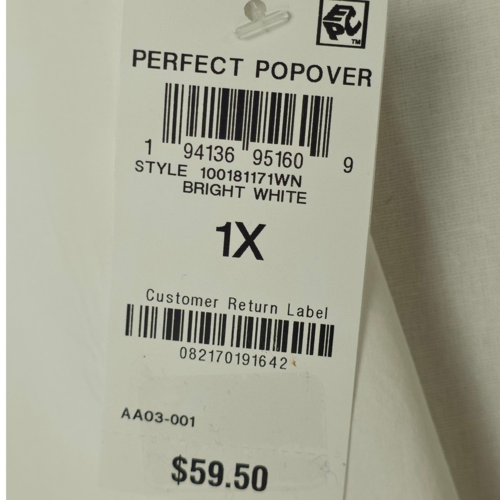 Style & Co Popover Blouse Womens 1X White Long Sleeve Minimalist Clean Girl Chic - Picture 7 of 8